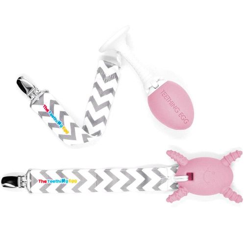 The Teething Egg Bundle - Baby Development Toys, Teether for 3, 4, 6, 12 Up to 18 Months Old Boy or Girl, Sensory Toys, A Baby Registry Must Have, Pink