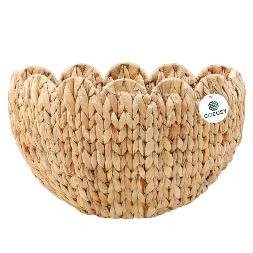 Coeusy Wicker Wall Basket, Boho Scalloped Wall Basket,Large Wall Hanging Baskets for Nursery,Door,Plants,Mail,Natural Water Hyacinth