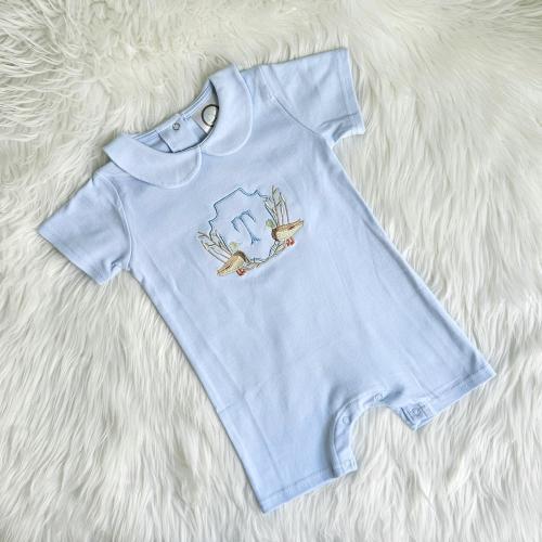 Embroidered Duck Peter Pan Romper, Monogrammed Baby Summer Outfit