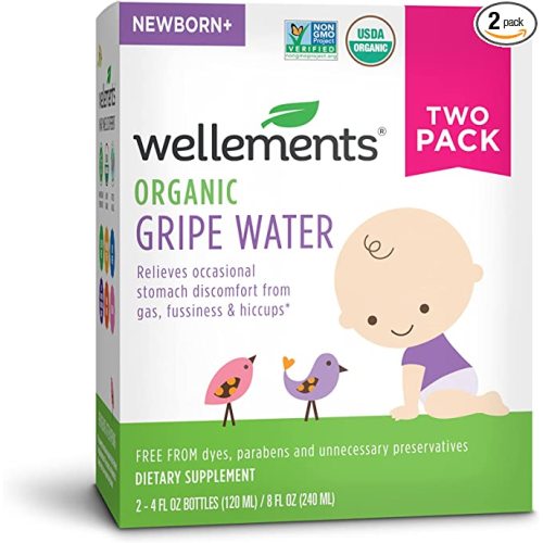 Wellements Gripe Water 4 Fl Oz (Pack of 2) Relief for Baby Gas, Colic & Fussiness, Herbal Remedy of Chamomile, Fennel Seed & Ginger Root, USDA Certified Organic, Gluten Free & Non GMO, Ages Newborn+ - Gripe Water-2 Pack