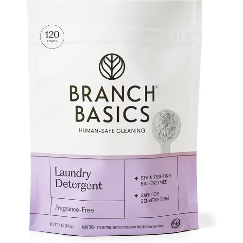 Branch Basics Laundry Detergent – 4lbs (120 loads) | Plant & Mineral-Based Formula | Lifts Stains & Removes Odor | Plastic-Free, Fragrance-Free & Safe for Sensitive Skin
