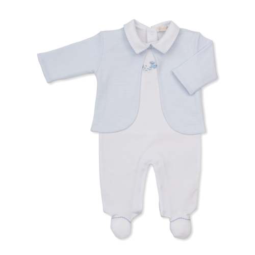 Premier Puppy Paws Blue Stripe Hand Emb. Footie & Jacket Set