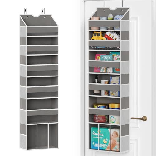 GGUO Over The Door Organizer Hanging - 6 Shelf Over Door Organizers with 6 Clear Front & 12 Side Pockets - Swing-proof 50LB Load Behind Door Storage for Closet Bedroom Bathroom Nursery Baby Essentials