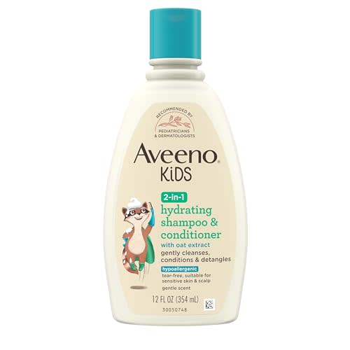 Aveeno Kids 2-in-1 Hydrating Shampoo & Conditioner, Gently Cleanses, Conditions & Detangles Kids Hair, Formulated With Oat Extract, For Sensitive Skin & Scalp, Hypoallergenic, 12 fl. oz
