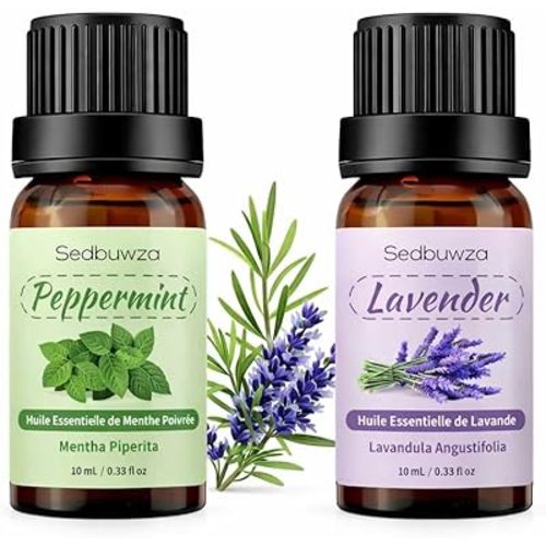 Sedbuwza Lavender Peppermint Essential Oil Set, Lavender Fragrance Oil Peppermint Scent Oil Set for Diffuser, Aromatherapy, Massage, Soap, Candle Making 2 x 10 ml
