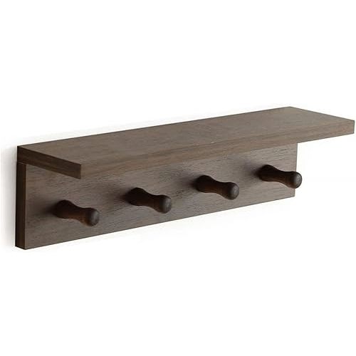 Entrance Coat Rack ，Coat Hooks, Wall-Mounted Wooden Hook Rack, Wall-Mounted Shelves are Very Suitable (Walnut Colored Finish-1)
