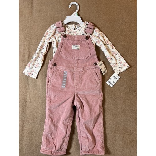 NWT OshKosh 18M Pink Corduroy Overall Set Floral Cottagecore Baby Toddler Girl
