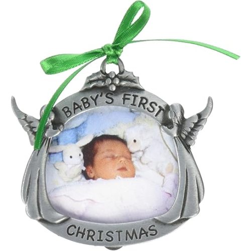 Cathedral Art Baby's First Christmas Photo Frame Ornament, Silver Grey, 3-1/2 by 4-1/4 inch