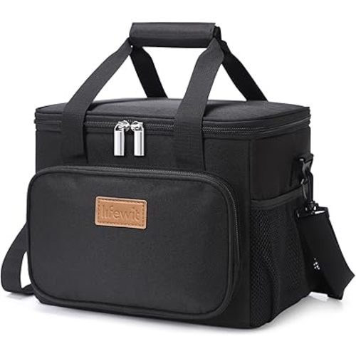 Lifewit Medium Lunch Bag Insulated Lunch Box Soft Cooler Cooling Tote for Adult Men Women, Black 12-Can (9L)