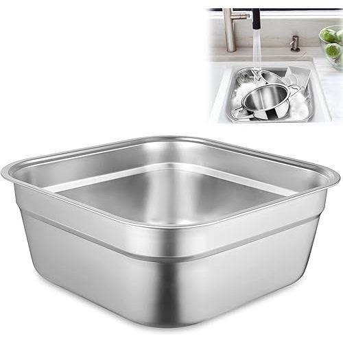 yeesport Stainless Steel Washing Up Bowl, Multi-Purpose Dish Tub for Sink, Large Square Container for Kitchen, Vegetable Washing Basin, Sturdy Dishpan for Home