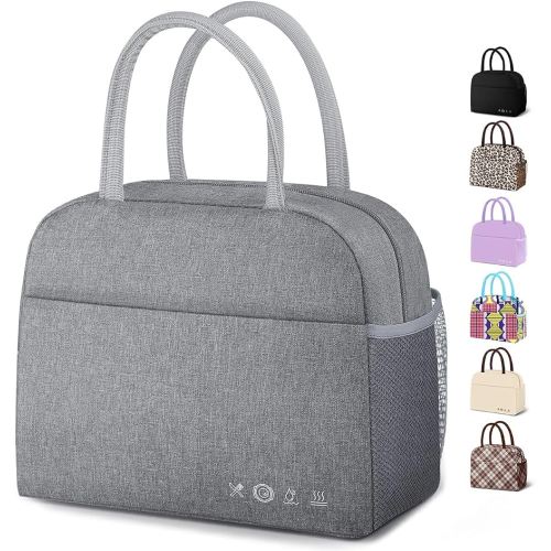 DALINDA Lunch Bag Lunch Box for Women Men Reusable Insulated Lunch Tote Bag,Leakproof Thermal Cooler Sack Food Handbags Case High Capacity forTravel Work School Picnic- Grey