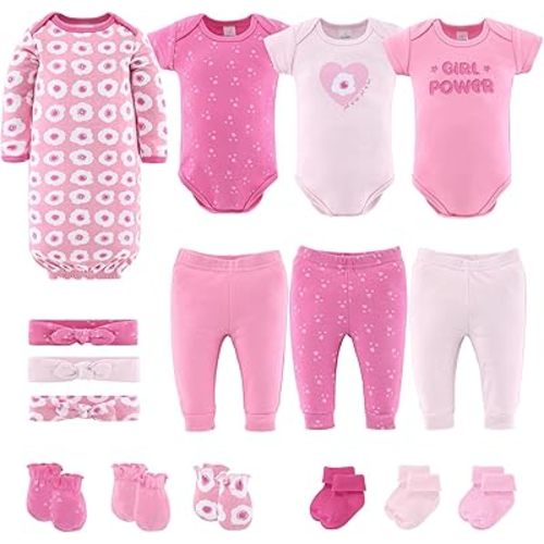 The Peanutshell Baby Girl Clothes & Essentials, Baby Layette Gift Set for Girls, Newborn Girl Gift Sets, Pretty in Pink