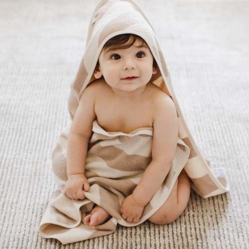 Organic Cotton Rugby Stripe Woven Terry Towel & Washcloth Set - Oat