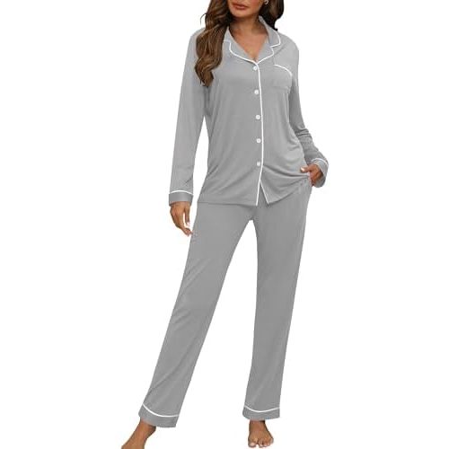 HNG Women Pajama Set Long Sleeve Sleepwear Fashion Night Wear