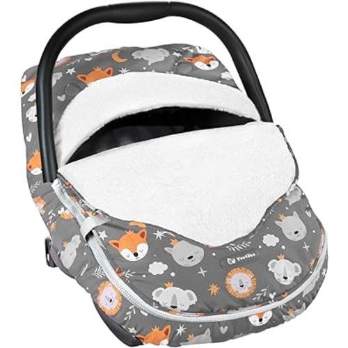 Yoofoss Baby Car Seat Cover Winter Carseat Canopies Cover to Protect Baby from Cold Wind, Super Warm Plush Fleece Baby Carrier Cover for Infant Boys Girls (Fox)