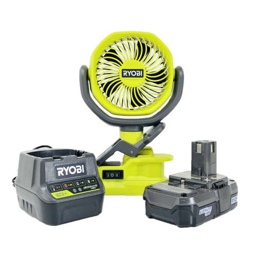 Ryobi, 18-Volt Cordless Clamp Fan, PCF02 Kit with Battery and Charger