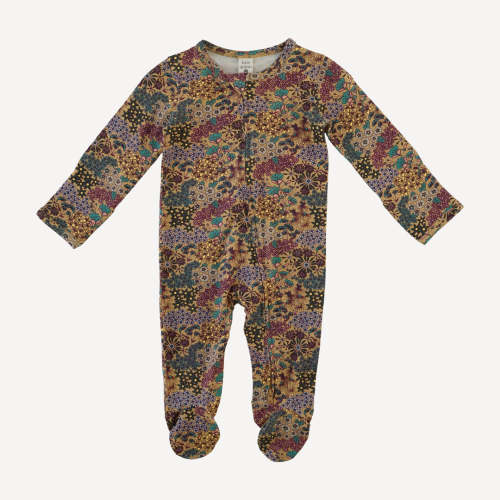 long sleeve two way zipper footie | taffy ditsy | bamboo – kate quinn 0-3 months