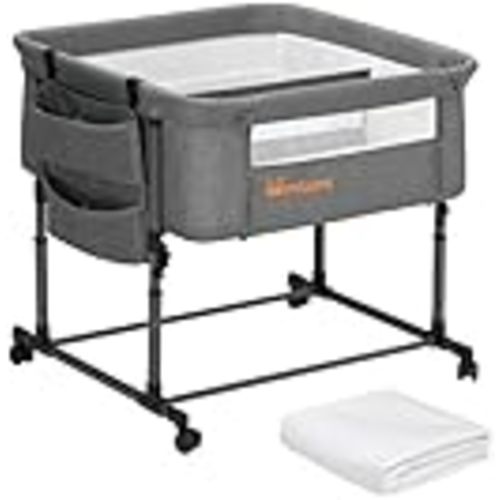 MTWML Twin Bassinet for 2 Babies, Double Bedside Twins Crib, Deep Grey | 2 Mattress Covers Included, Storage bag, adjustable height, attaches to bed with strap, breathable mesh, 0-6 Months