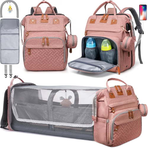 Morfone Baby Diaper Bag Backpack with Changing Station, Large Capacity Baby Bag, Waterproof Travel Backpack with USB Charging Port, Stroller Straps , Baby Shower Gifts