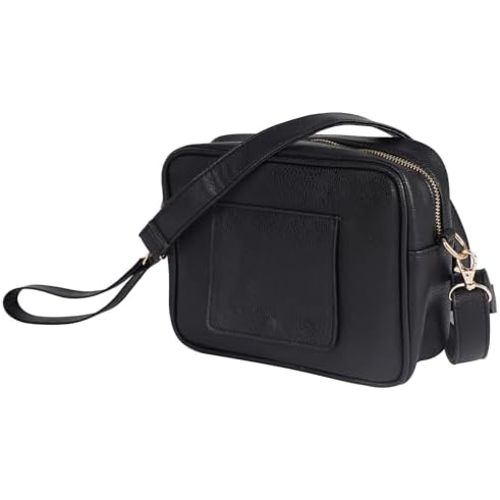 Crossbody Diaper Bag Purse with Wipes Dispenser - Stylish Vegan Leather Baby Wipes Holder Clutch for Women - Multipurpose Luxury Diaper Bag Pouch Can Hold 20-30 Various Types of Wipes - Black