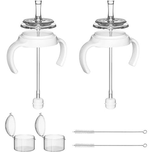 Straw Cup Conversion Kit for Pigeon Bottles, Sippy Cup Conversion with Soft Silicone Nipple, Weighted Straw, Bottle Handle, Cleaning Brush, Storage Cases, Leak-Proof & Anti-Colic, 8m+, 2 Pack
