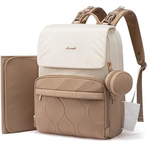 LOVEVOOK Diaper Bag Backpack, Baby Travel Bags for Boys & Girl, Toddler Waterproof Diaper Bag w/Changing Pad (Beige khaki, 15.6''-Small)