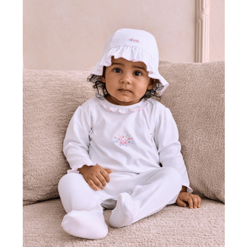 Premier Pastel Gardens White/Pink Hand Emb. Footie