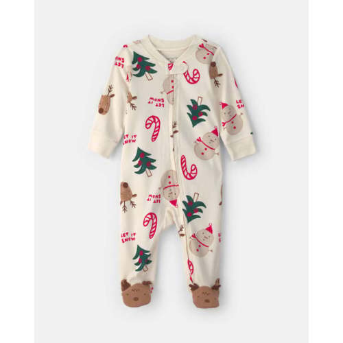 Baby Christmas Icon 100% Cotton 2-Way Zip Sleep & Play Pajamas - Cream | Carter's
