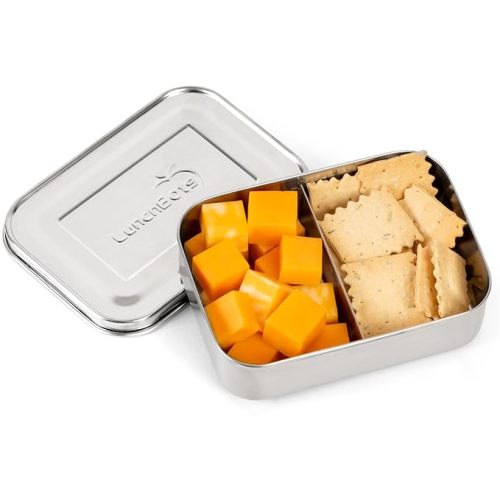 LunchBots Small Snack Packer Bento Box - Extra Small Divided Stainless Steel Snack Container - 2 Compartments for Fruits, Vegetables and Finger Foods - Dishwasher Safe – Stainless Lid