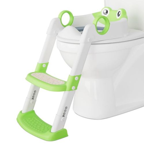 Coucheta Toddler Potty Training Seat with Step - As a Potty Training Toilet, Anti-Slip Safe Pads, Adjustable Height Legs, Ladder Stool, Green