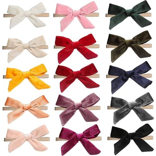 inSowni 15 Pack Solid Velvet Bow Super Stretchy Nylon Headbands Hairbands Accessories for Baby Girls Toddlers Newborns Infants Kids