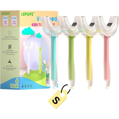 U Shaped Kids Toothbrush 4 Pack, U-Type Whole Mouth Toothbrush for Kids (Age 2-6)