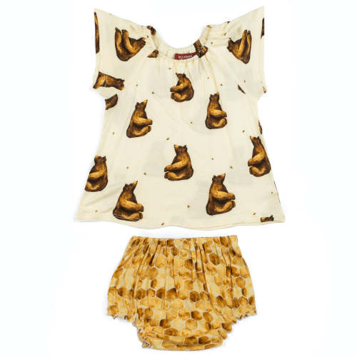 Honey Bear, Honeycomb Honey Bear Bamboo Dress & Bloomer Set