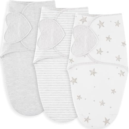 Susurration 3-Pack Swaddles for Newborns,Baby Swaddle Sleep Sacks,100% Cotton Muslin,Infant 3-6 Months for Girls Boys,Velcro swaddles Sleeping Bag, Muslin Swaddle Blankets,Essentials for Newborn