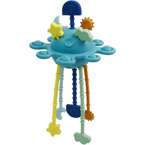 Food Grade Silicone Pull String Baby Toy, Montessori Pull String Sensory Toy for 18 Months Babies Teething Toys (Navy Blue)