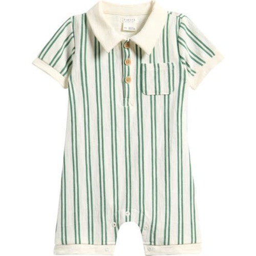 Fern Stripe Organic Cotton Polo Romper, 6M