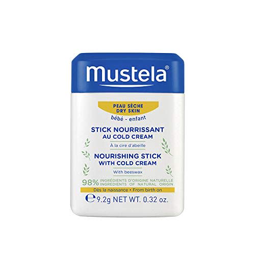 Mustela Baby Nourishing Stick - Lip & Face Moisturizer for Dry Skin - with Natural Avocado, Cold Cream & Beeswax - 0.32 oz. - Packaging may vary