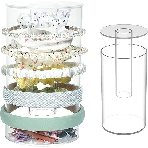 Kamehame Headband and Scrunchie Holder, Bottom Can Place Small Hair Accessories, Clear Acrylic Organizer for Hair Accessories, Hair Clips, Hair Ties, Bows, Pins and More