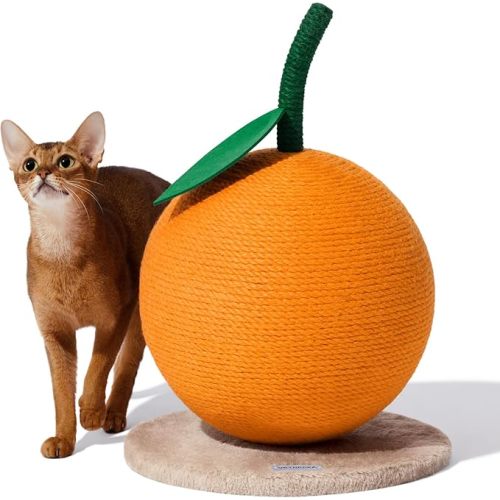 VETRESKA Orange Cat Scratching Post, Cute Cat Scratcher with Jute Rope, Vertical Cat Scratch Post for Indoor Cat and Kitten, Cat Scratching Ball