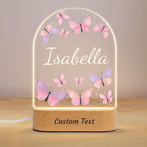 Personalized Night Light for Kids, Custom Baby Gifts for Girls Toddler, Butterfly Nursery Room Decor with Name Night Light, Baby Shower Gifts