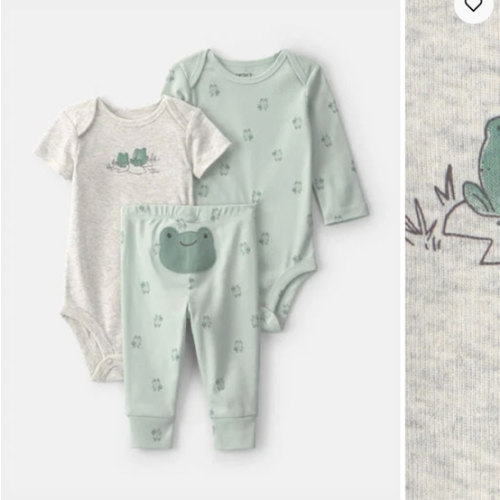 Baby 3-Piece Frog Bodysuit & Pant Set - Green/Grey | Carter's