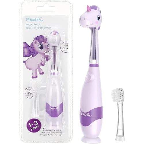Papablic Toddler Electric Toothbrush for Age 2-4, Purple Unicorn Arya