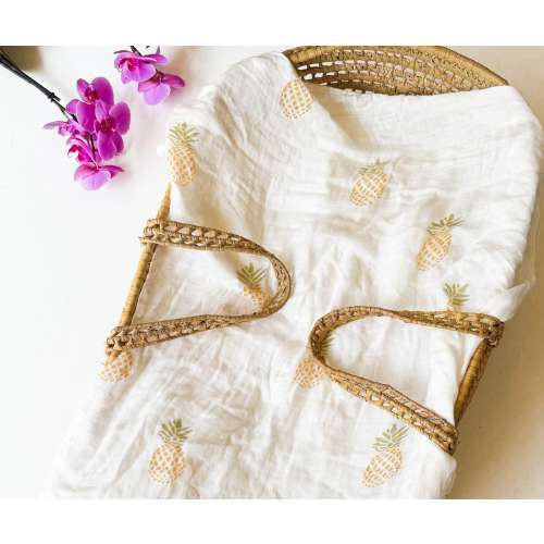 Pineapple Baby Swaddle | 100% Organic Bamboo & Cotton Muslin | Hawaiian Tropical Nursery Decor
