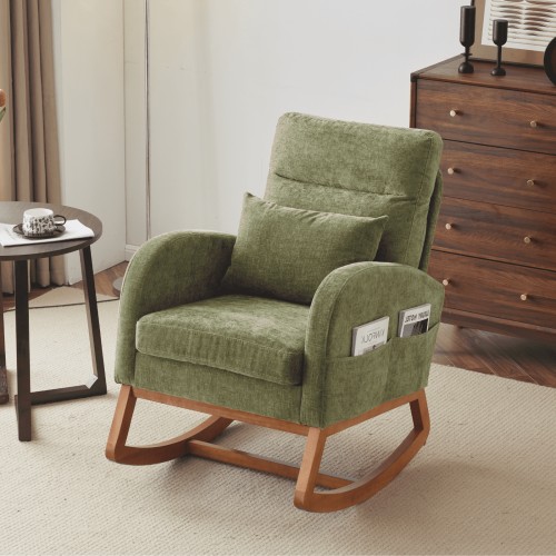 UBesGoo Rocking Accent Chair Armchair Reading Chair, Comfy Single Sofa Rocker with Sturdy Wooden Frame for Living Room Bedroom Green