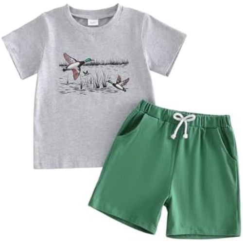 Fernvia Toddler Baby Boy Summer Clothes 2T 3T 4T Animal Print Short Sleeve T-shirts Tops + Drawstring Shorts Outfits