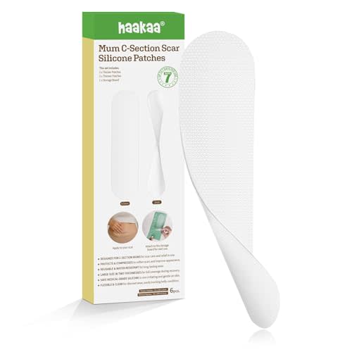haakaa C Section Scar Silicone Strips, 0.5mm & 1mm Medical Grade Silicone Scar Treatment for Postpartum Recovery, Reusable Silicone Scar Sheets for C-Section & Surgery Scars, Includes Storage Board