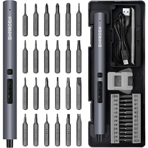 SHARDEN Mini Electric Screwdriver, 29 in 1 Small Electric Screwdriver Kit with 24 Magnetic Bits, Precision Cordless Repair Tool for Phone, Camera, Laptop, Watch