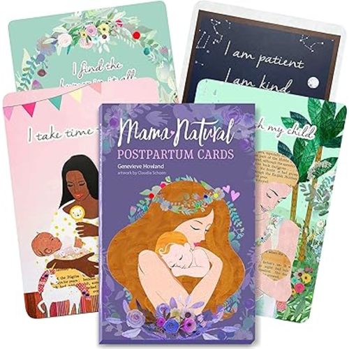 Mama Natural Postpartum Affirmation Cards for Women - 50 Uplifting and Vibrant Mama Natural Cards to Support New Moms After Birth | new mom affirmation cards & Pregnancy Postpartum Gifts for Mom