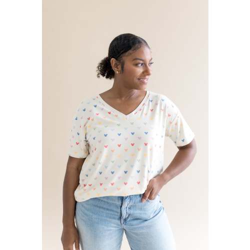 Women's Relaxed Fit V-Neck in Pastel Mickey Mouse