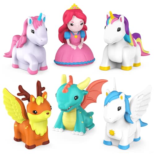 Tub Works® Fantasy Watertight Bath Toys, 6 Pack | Sealed, No Hole Bath Toys Design Keeps Moisture Out | Soft, Squeezable & Float on Water | Baby & Toddler Bathtub Toy | Unicorn Baby Girl Bathtub Toy
